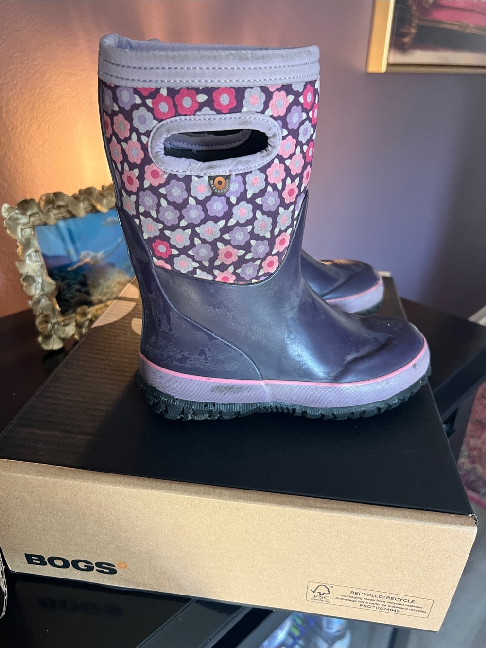 Bogs Kids Purple Floral Rain Boots with Pink Accents Size 13 Little Kid
